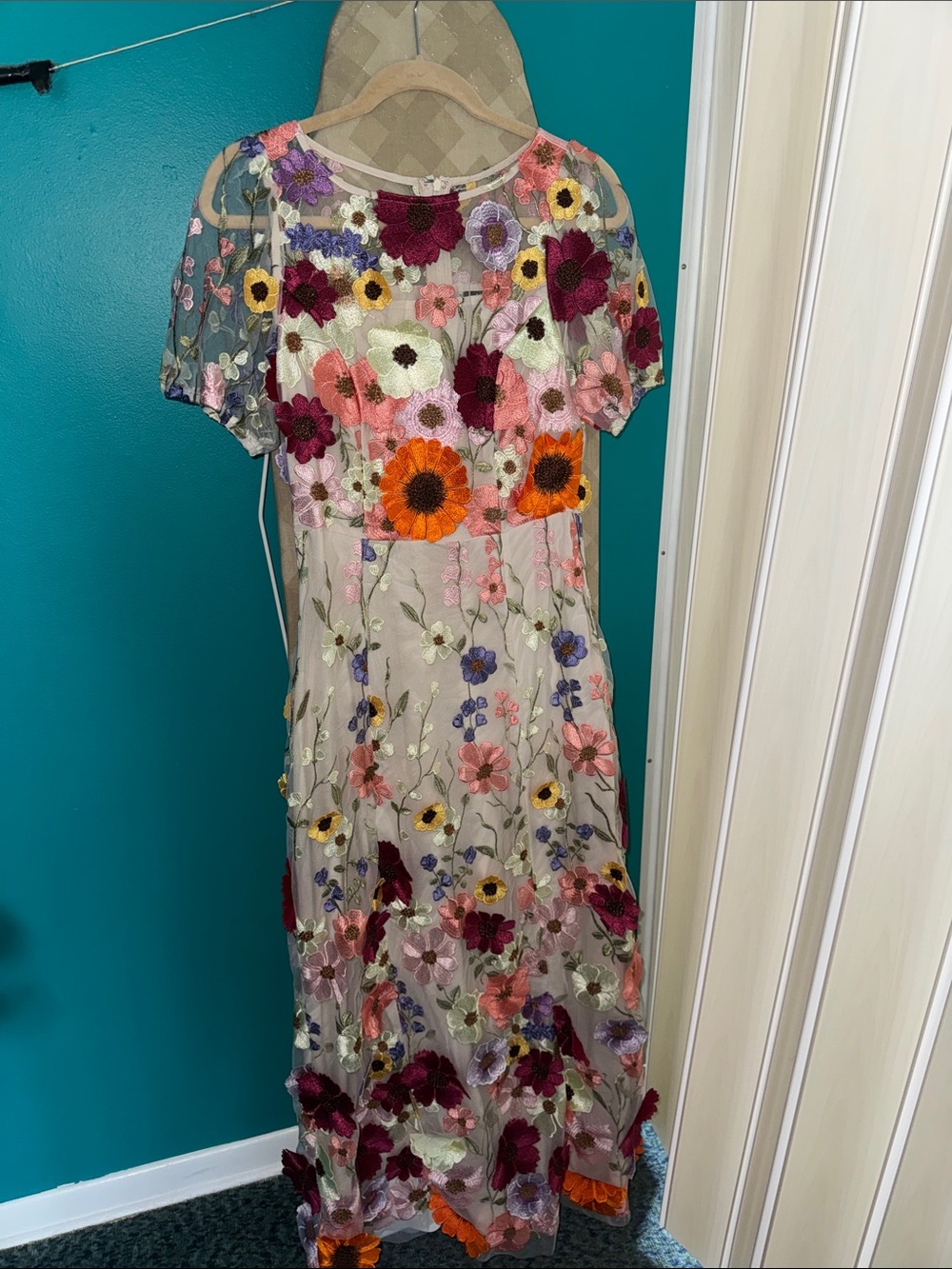 Vici Multi Floral Embroidered Sheer Maxi Dress
